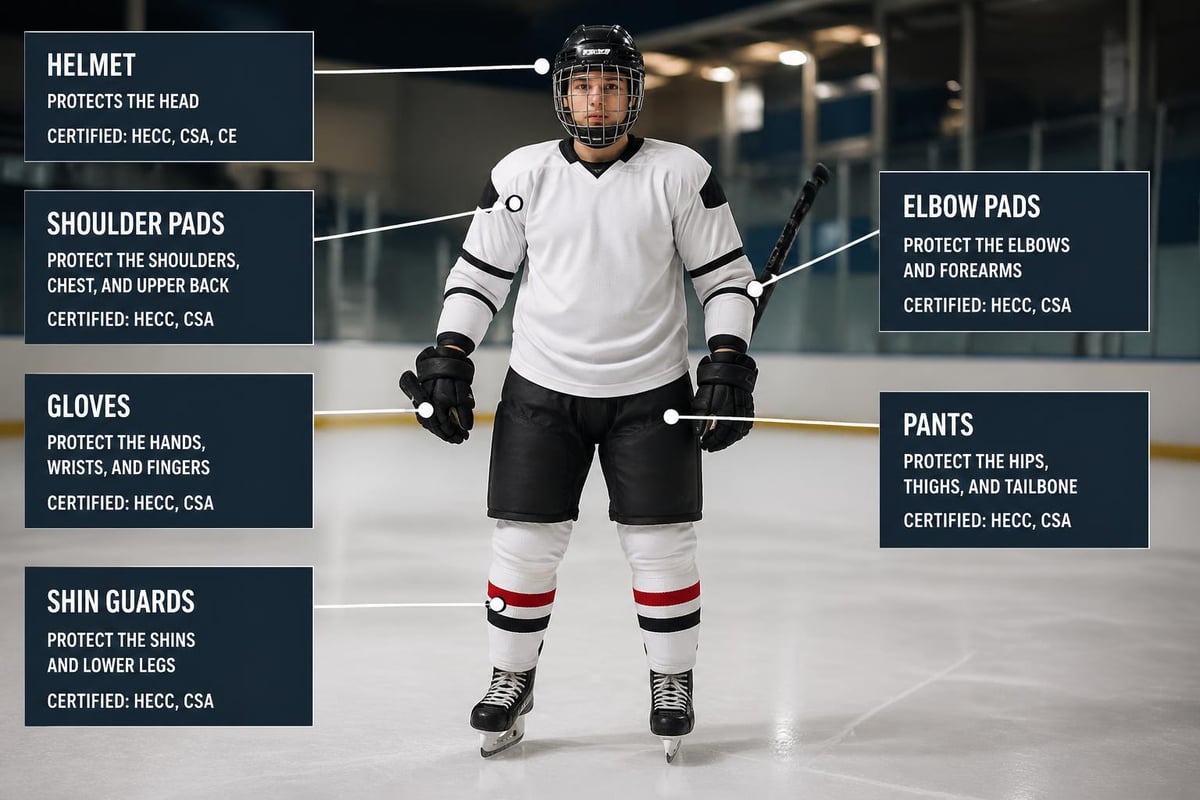 Hockey equipment protection zones