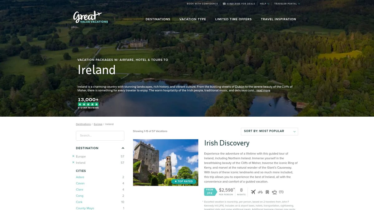 7 Best Ireland Tour Packages for 2026: Unforgettable Escapes - Great Value Vacations: Irish Explorer Package