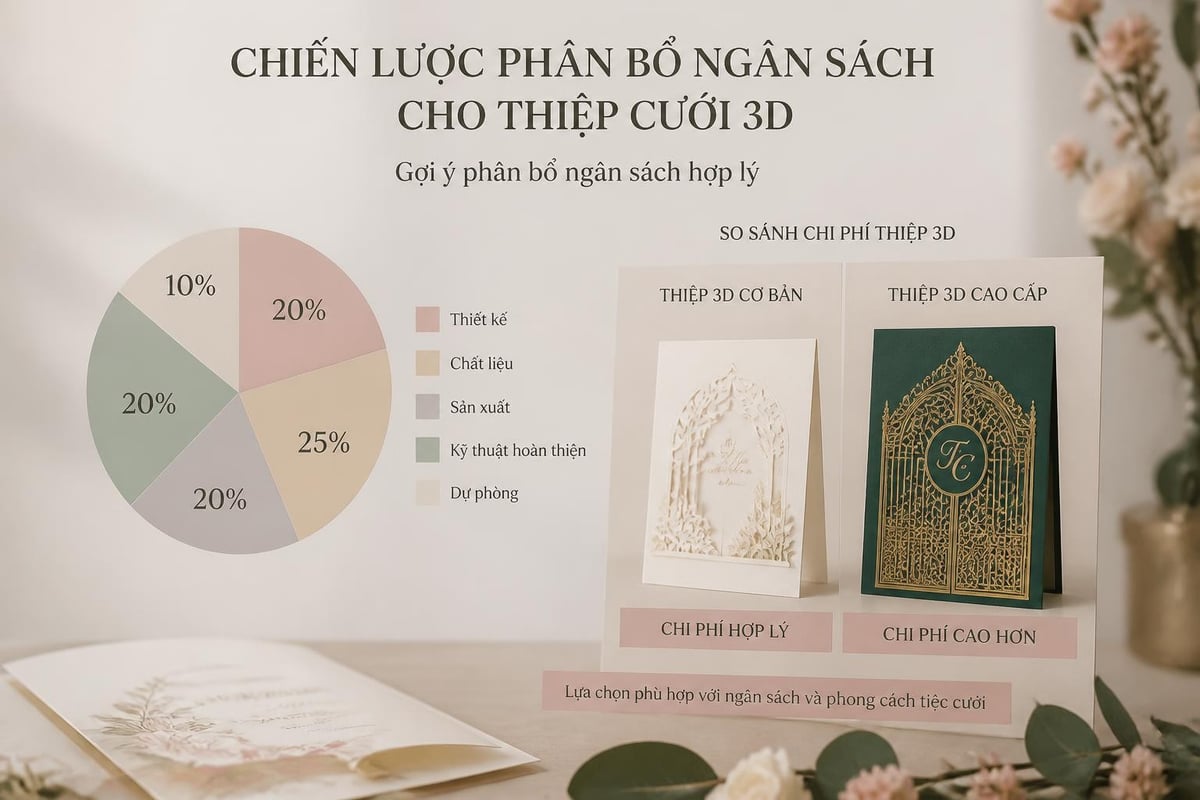Thiệp Cưới 3D Cao Cấp: Xu Hướng và Tiêu Chuẩn Chọn Lựa 2026 3 Công thức tính ngân sách thiệp cưới