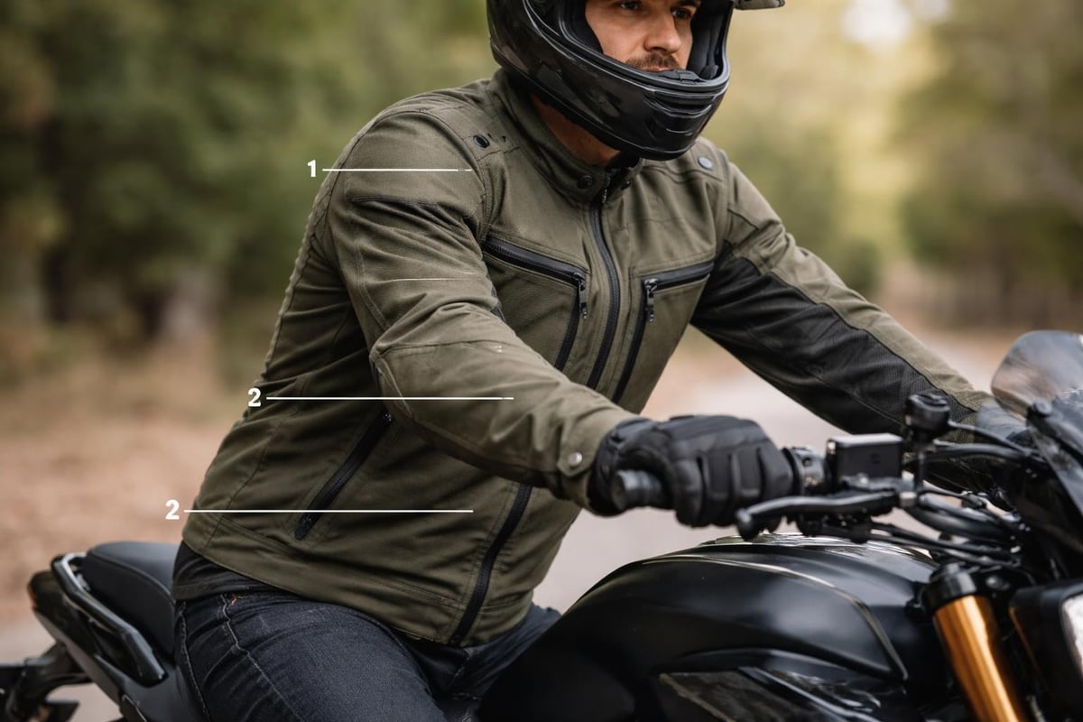Mens riding jacket fit zones