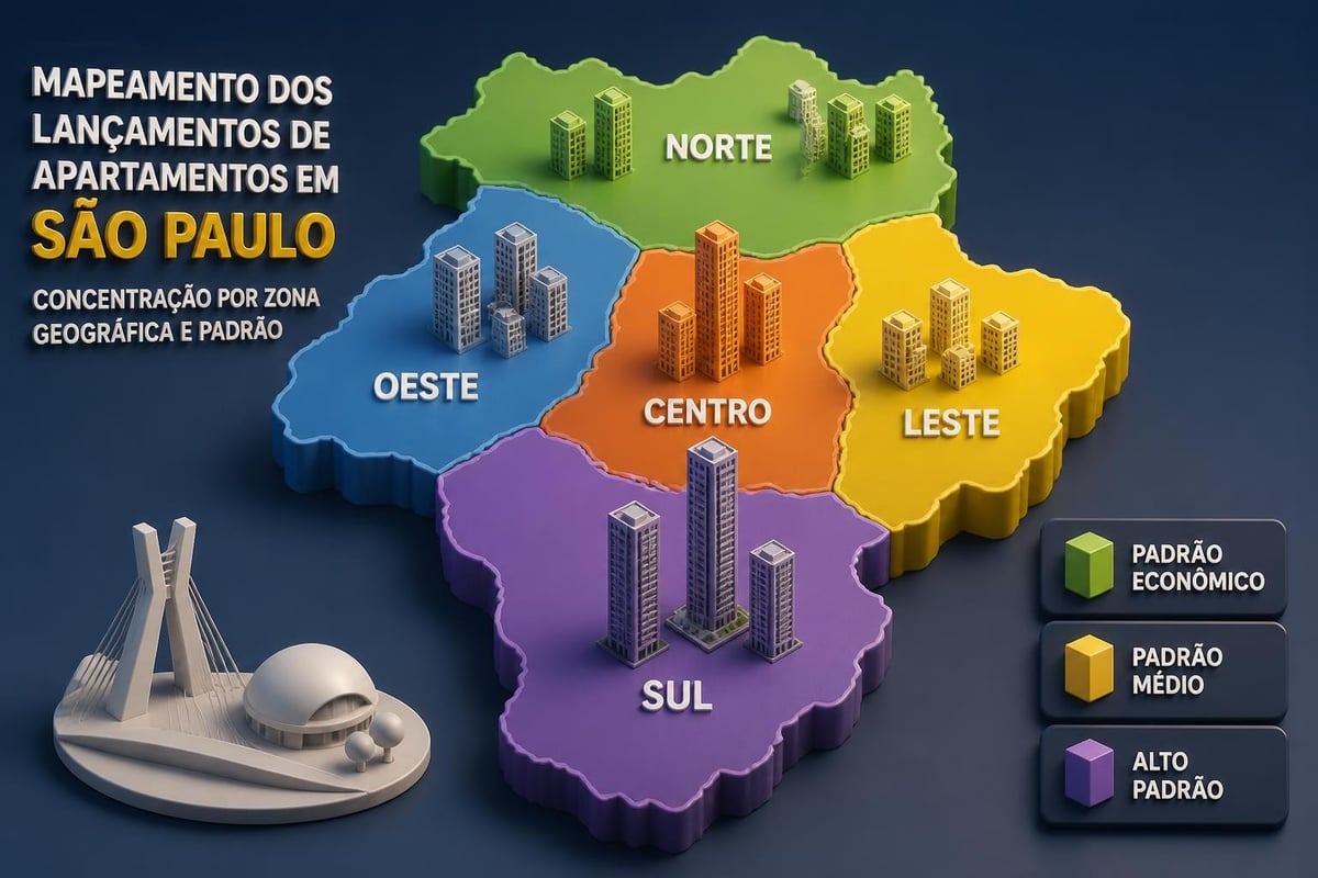 Distribuição de lançamentos imobiliários por região em São Paulo