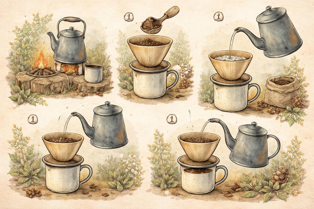 Pour over coffee brewing process outdoors