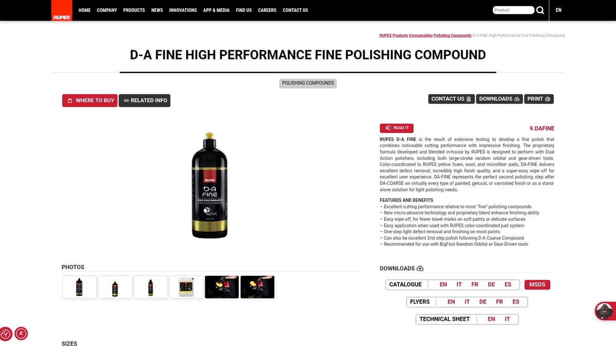 7 Essenciais Produtos Para Polimento De Carro em 2026 - Rupes DA Fine Polishing Compound