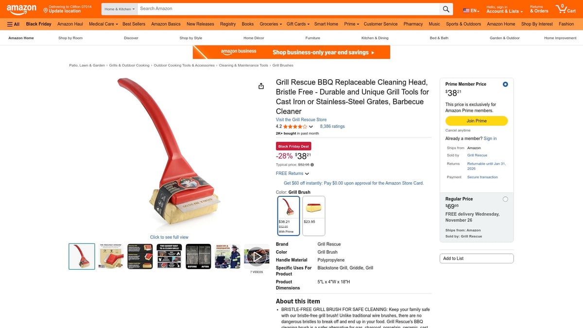 7 Top Grill Brush Picks for Sparkling Grates in 2025 - Grill Rescue BBQ Replaceable Cleaning Head, Bristle-Free