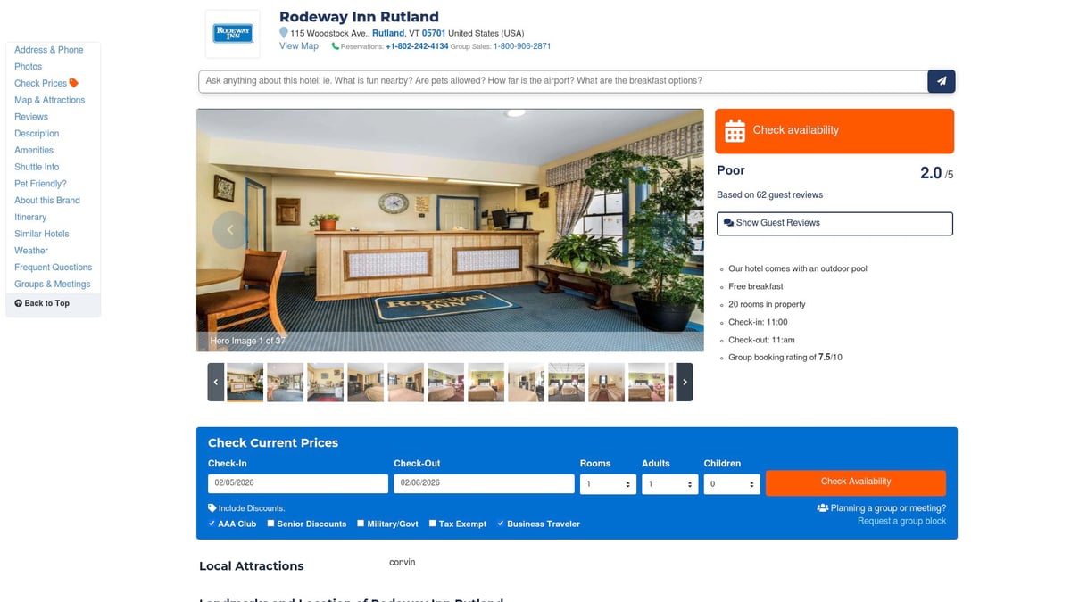 Top 7 Hotels in Rutland VT for a Memorable 2026 Stay - 7. Rodeway Inn Rutland