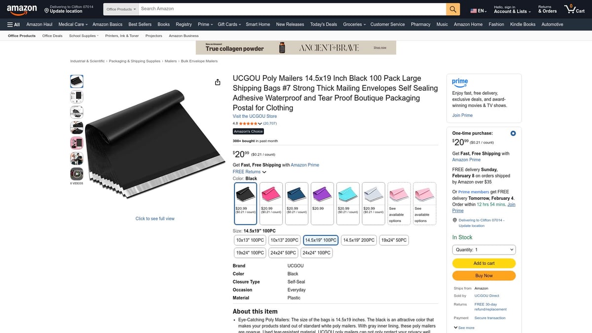 7 Best US Mailers for Secure Shipping in 2026 - UCGOU Poly Mailers 14.5x19 Inch Black 100 Pack