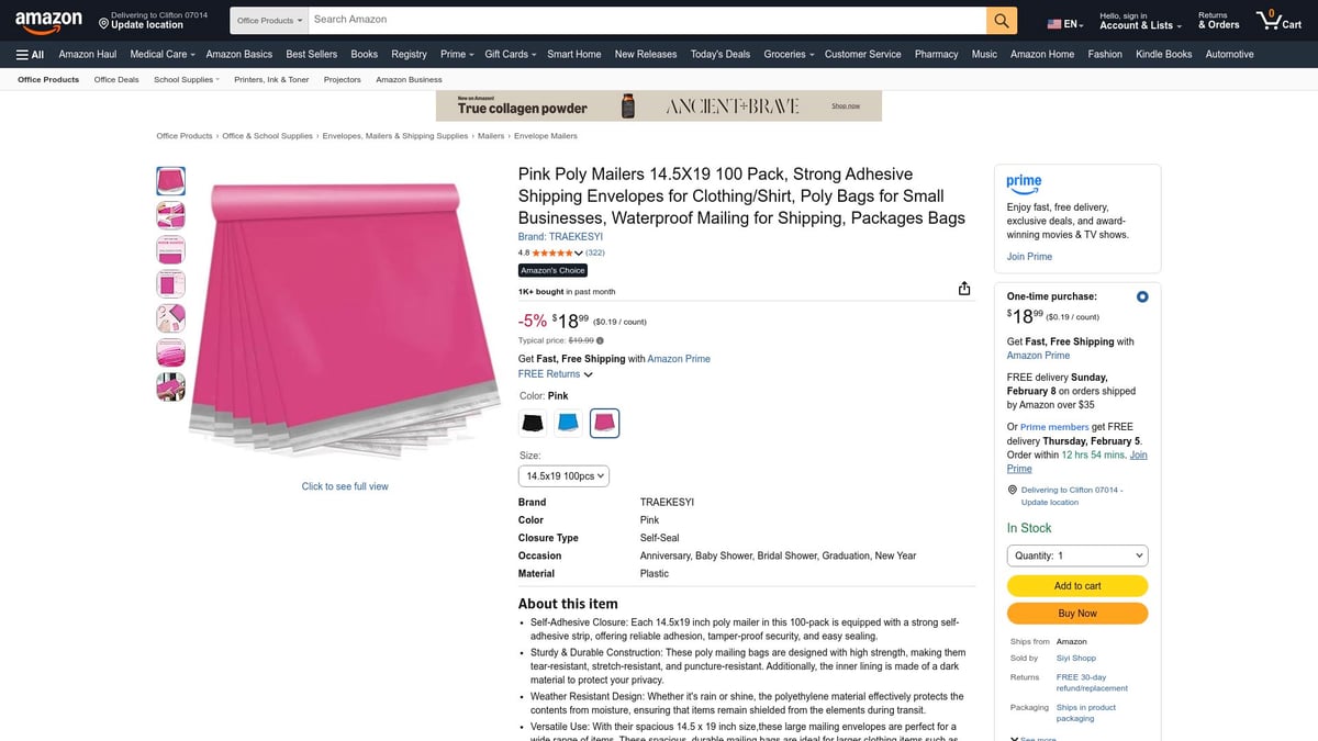 7 Best US Mailers for Secure Shipping in 2026 - TRAEKESYI Pink Poly Mailers 14.5X19 100 Pack