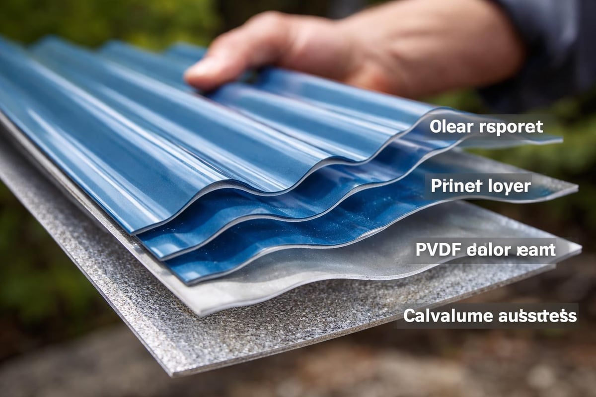 Metal roofing coating layers