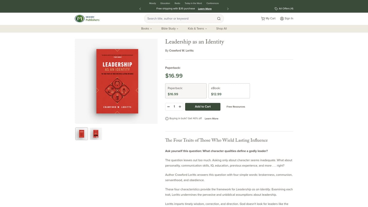 9 Essential Great Christian Leadership Books for 2026 - Leadership as an Identity: The Four Traits of Those Who Wield Lasting Influence by Crawford Loritts