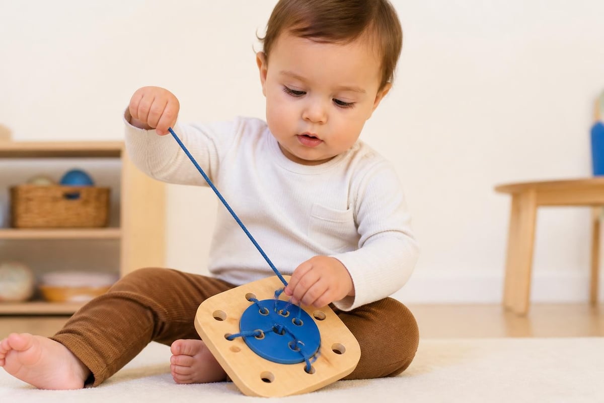 Montessori pull string toy developmental benefits
