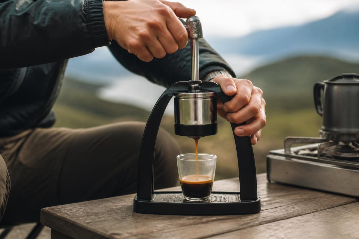Camp espresso maker components and mechanics