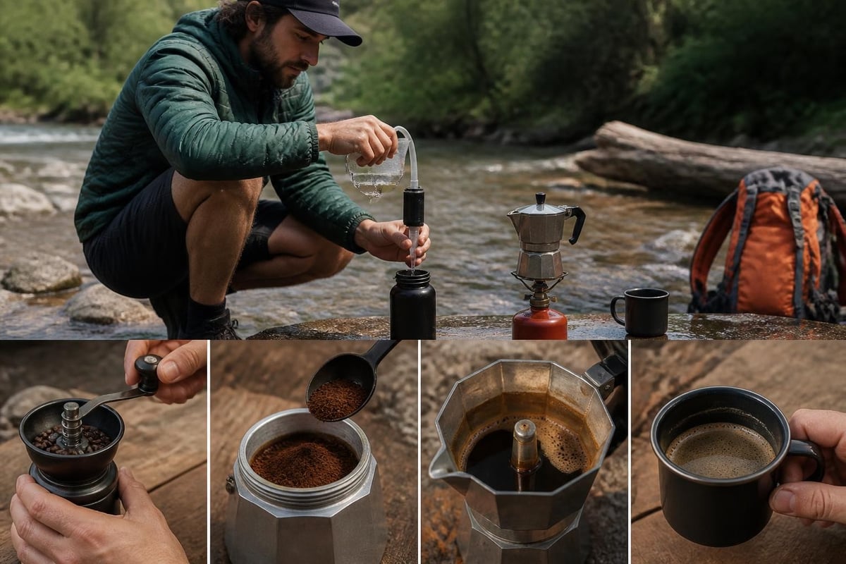Camping coffee preparation workflow