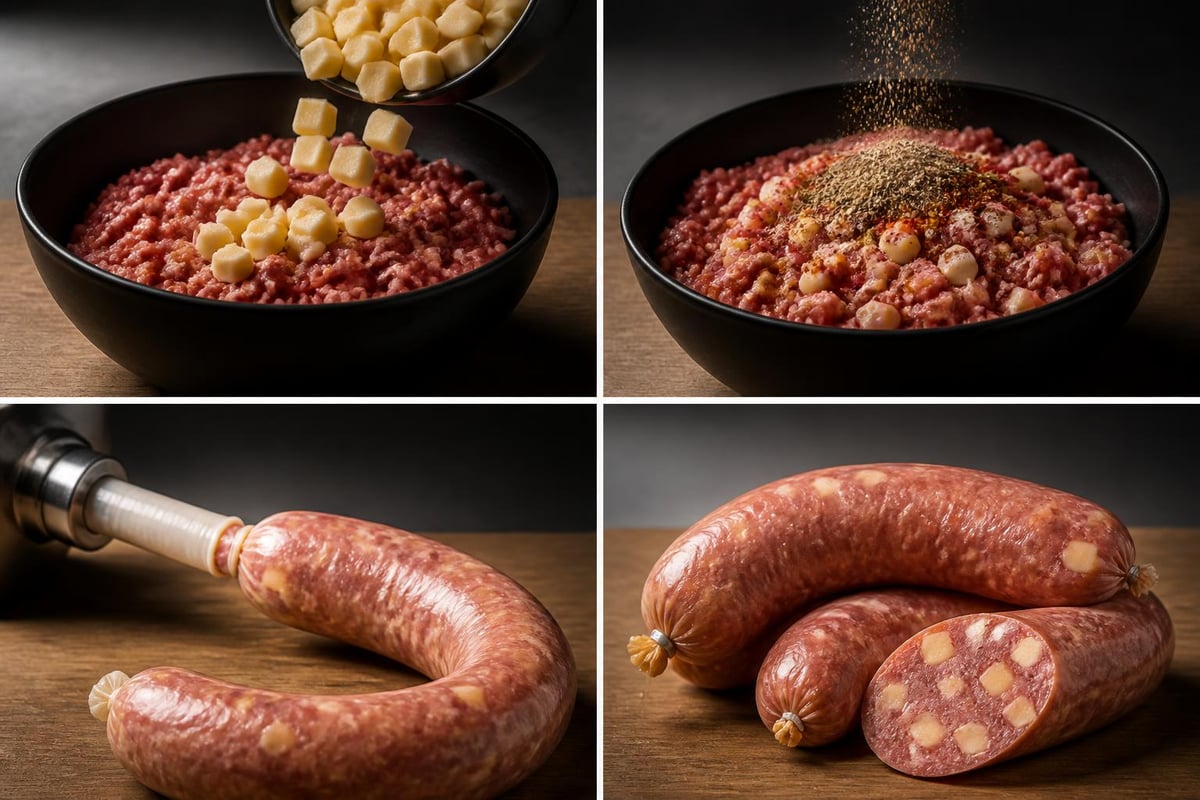 Käsewurst im Anschnitt