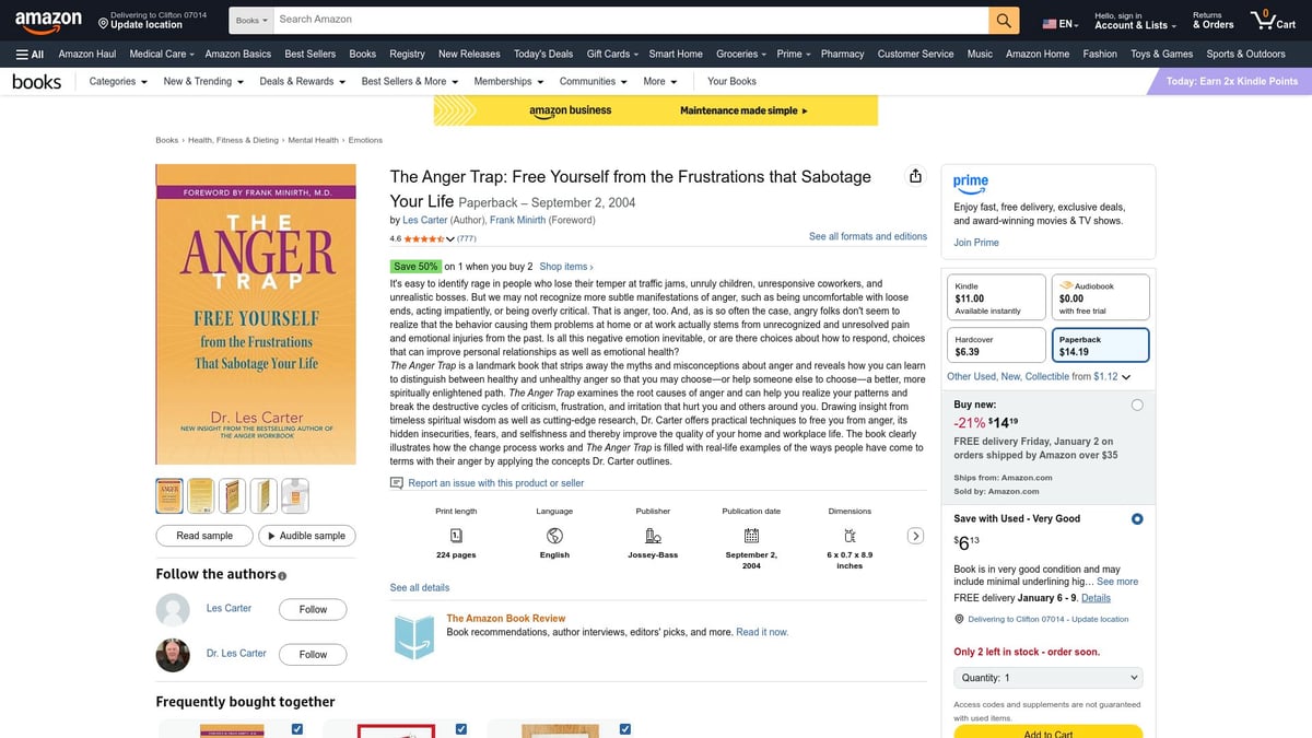 7 Must-Read Books on Anger Management for 2026 - 3. The Anger Trap: Free Yourself from the Frustrations that Sabotage Your Life by Les Carter and Frank Minirth