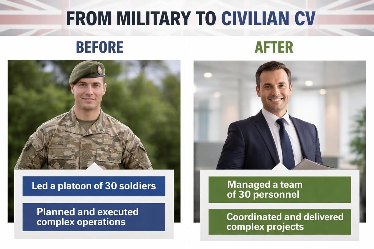 Military Resume Writer: CV Help for UK Veterans in 2026 4 Military CV transformation