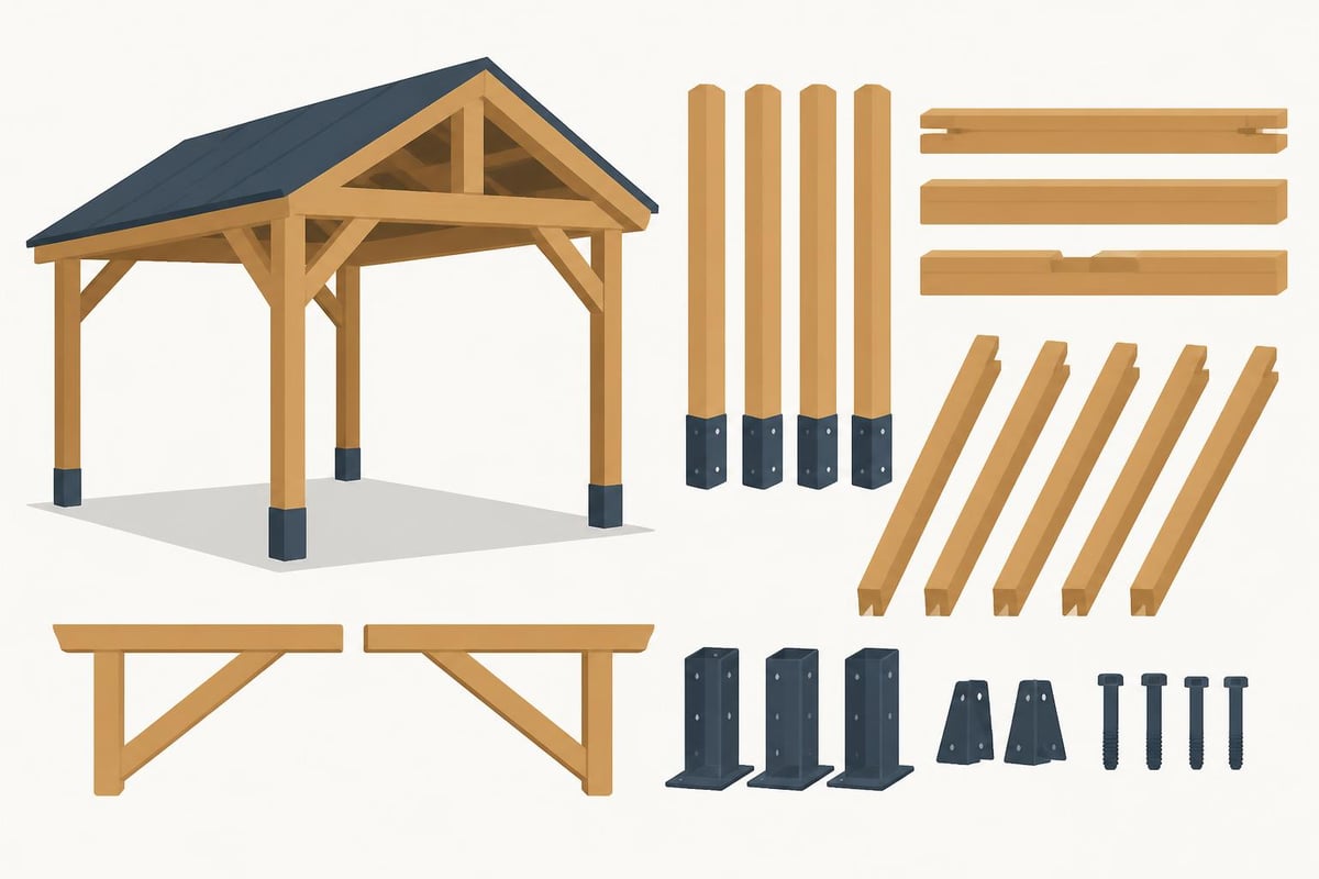 Wooden carport kit components