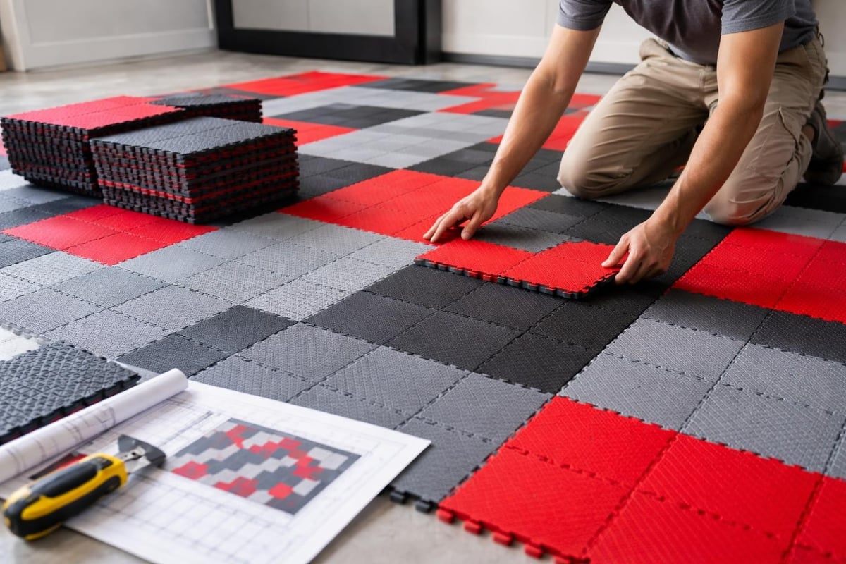 Modular garage floor tile installation