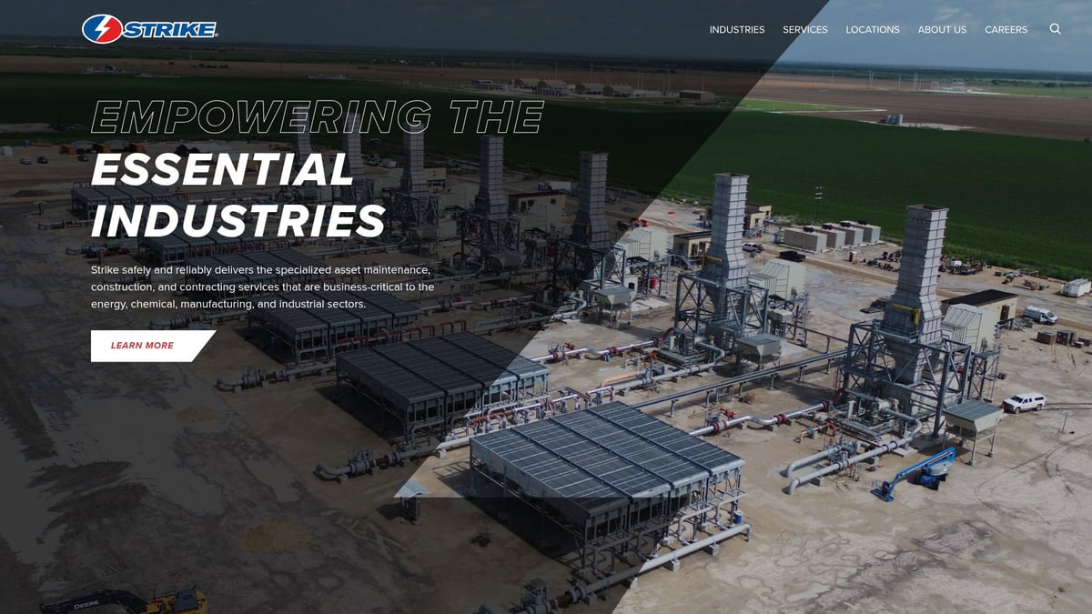 Industrial site with equipment and structures for oil and gas services, showcasing Strike Construction's capabilities in asset maintenance and construction for essential industries.