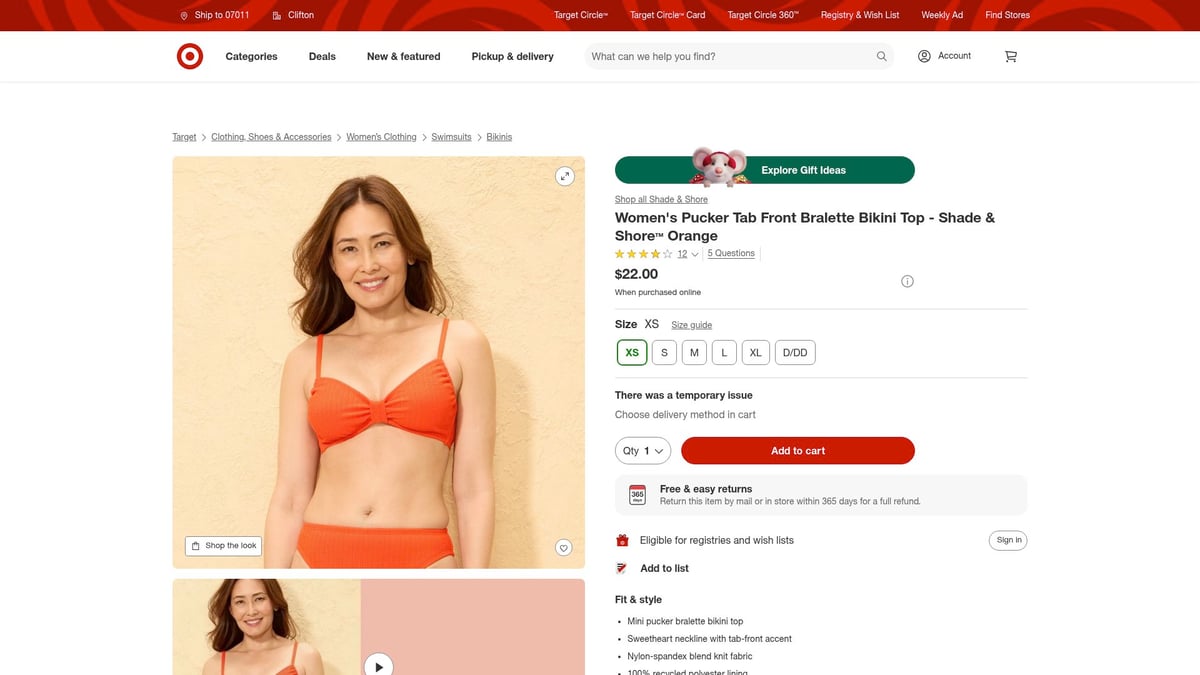 7 Trendy Orange Swimsuits to Rock Your Summer 2025 Style - Women's Pucker Tab Front Bralette Bikini Top – Shade & Shore™ Orange ($22)