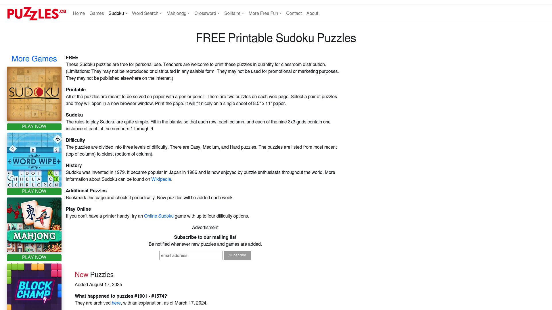 10 Best Sudoku Games Printable for 2025 Puzzle Lovers - Puzzles.ca Sudoku Printables
