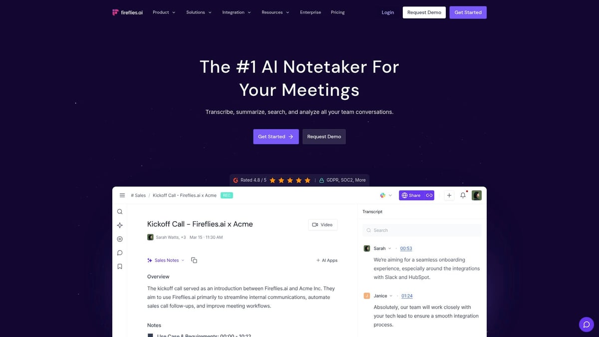 9 Essential Best New AI Tools to Transform Your Workflow 2026 - Fireflies AI