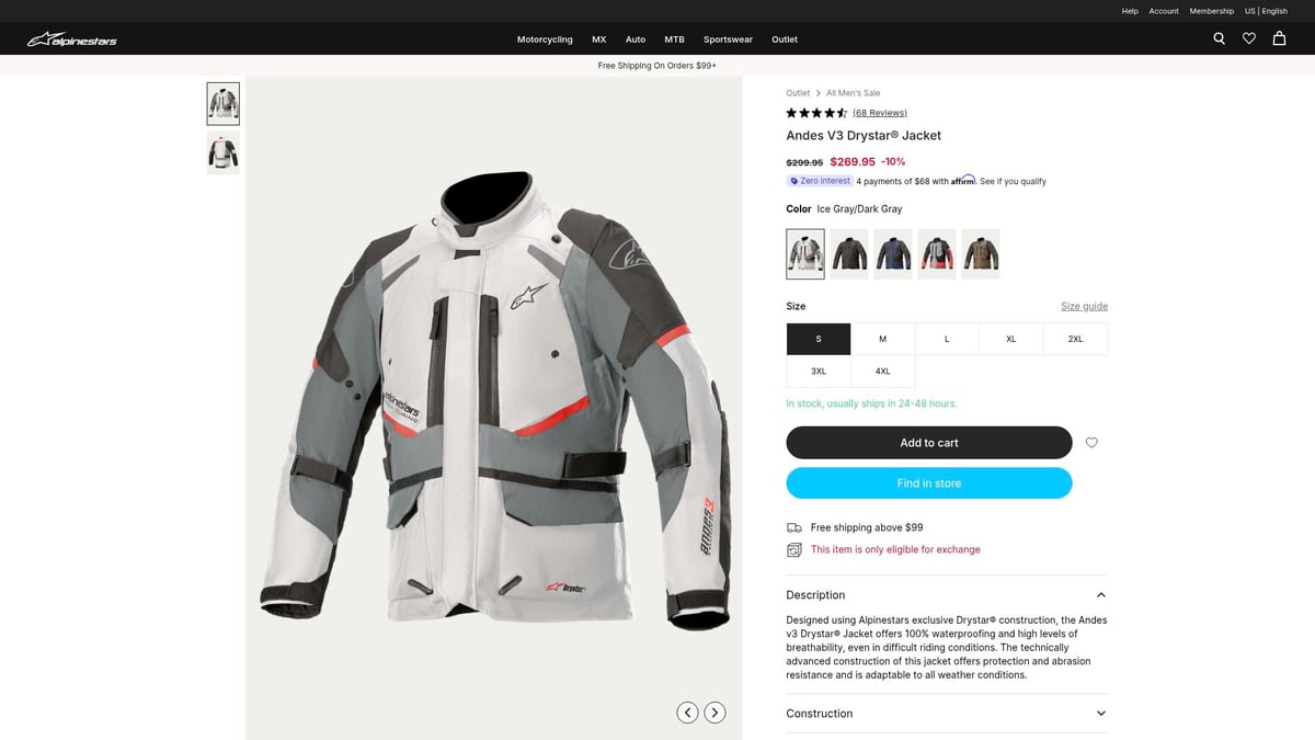 7 Best Waterproof Riding Jacket For Men Picks In 2026 - Alpinestars Andes v3 Drystar Jacket