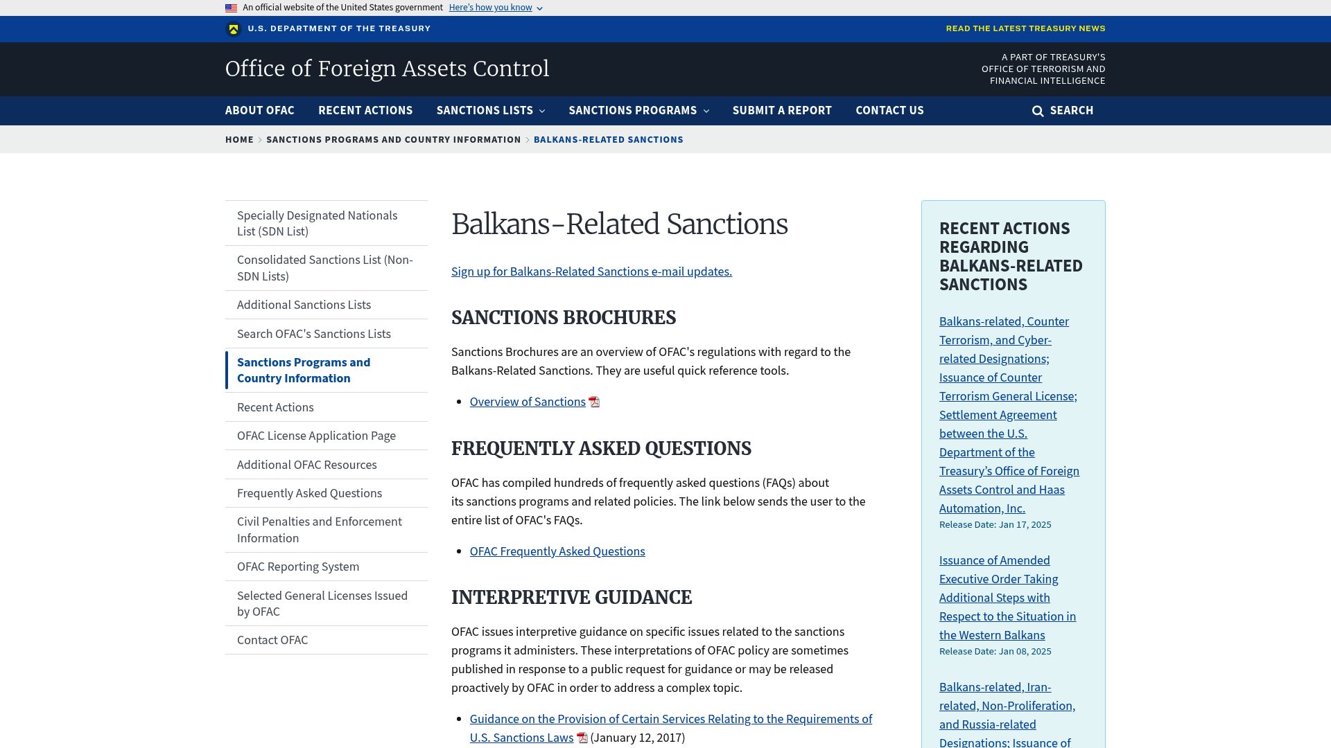 Key OFAC Sanctions Programs in 2025 - Balkans-Related Sanctions