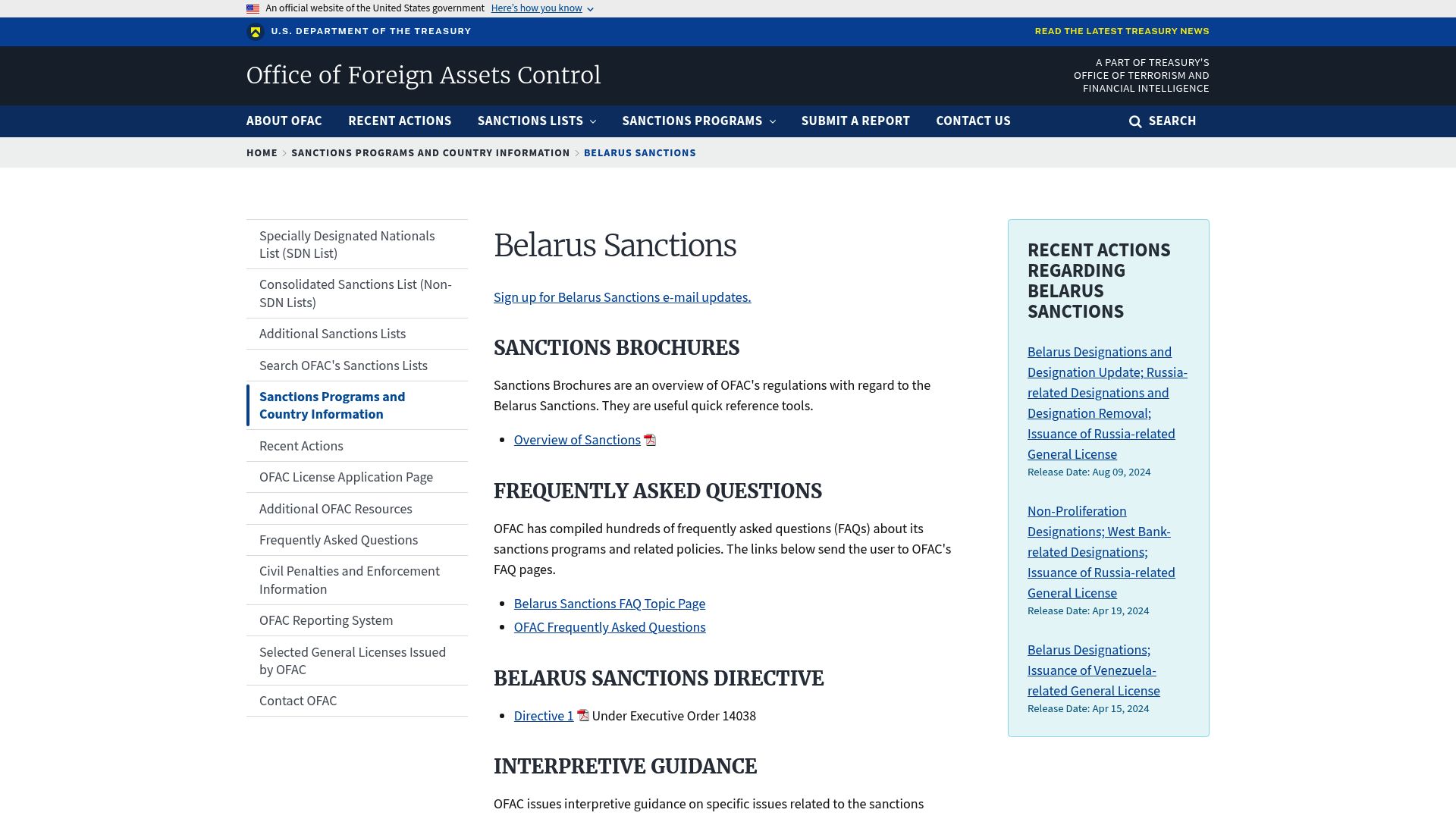 Key OFAC Sanctions Programs in 2025 - Belarus Sanctions