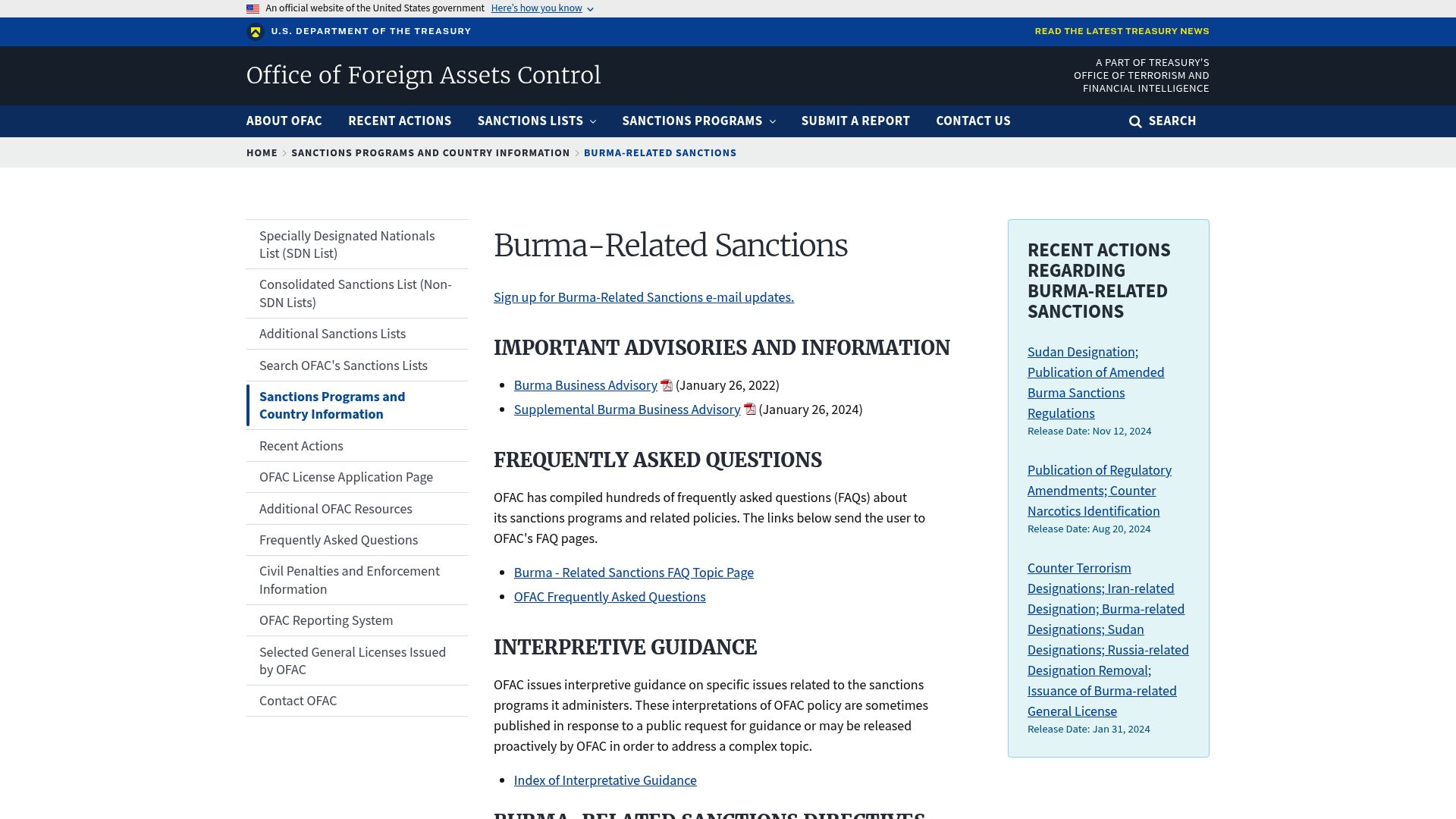 Key OFAC Sanctions Programs in 2025 - Burma-Related Sanctions