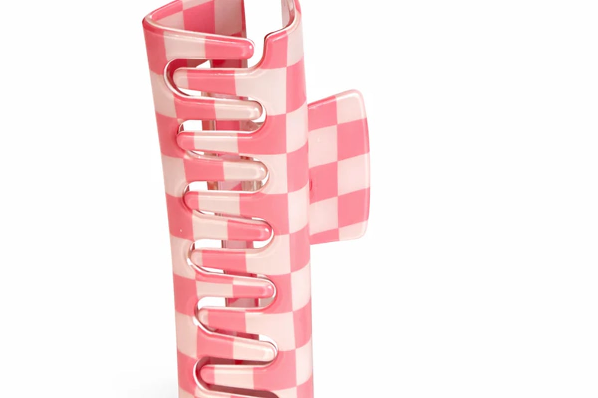 Pink gingham claw hair clip salon quality The Pixie Garden licensed cosmetologist