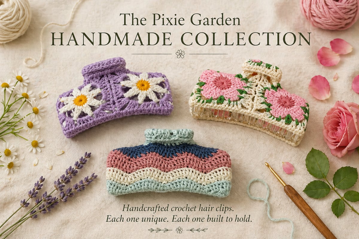 The Handmade Collection crochet hair clips The Pixie Garden licensed cosmetologist