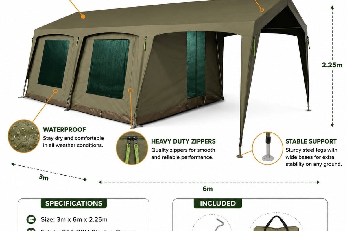 3m x 6m Safari Lodge Tent Two Room Waterproof Canvas Tent South Africa - Ejenti Outdoor
