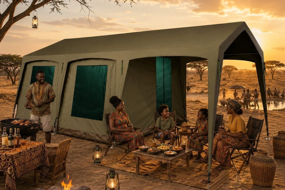 3m x 6m Safari Lodge Tent Two Room Waterproof Canvas Tent South Africa - Ejenti Outdoor