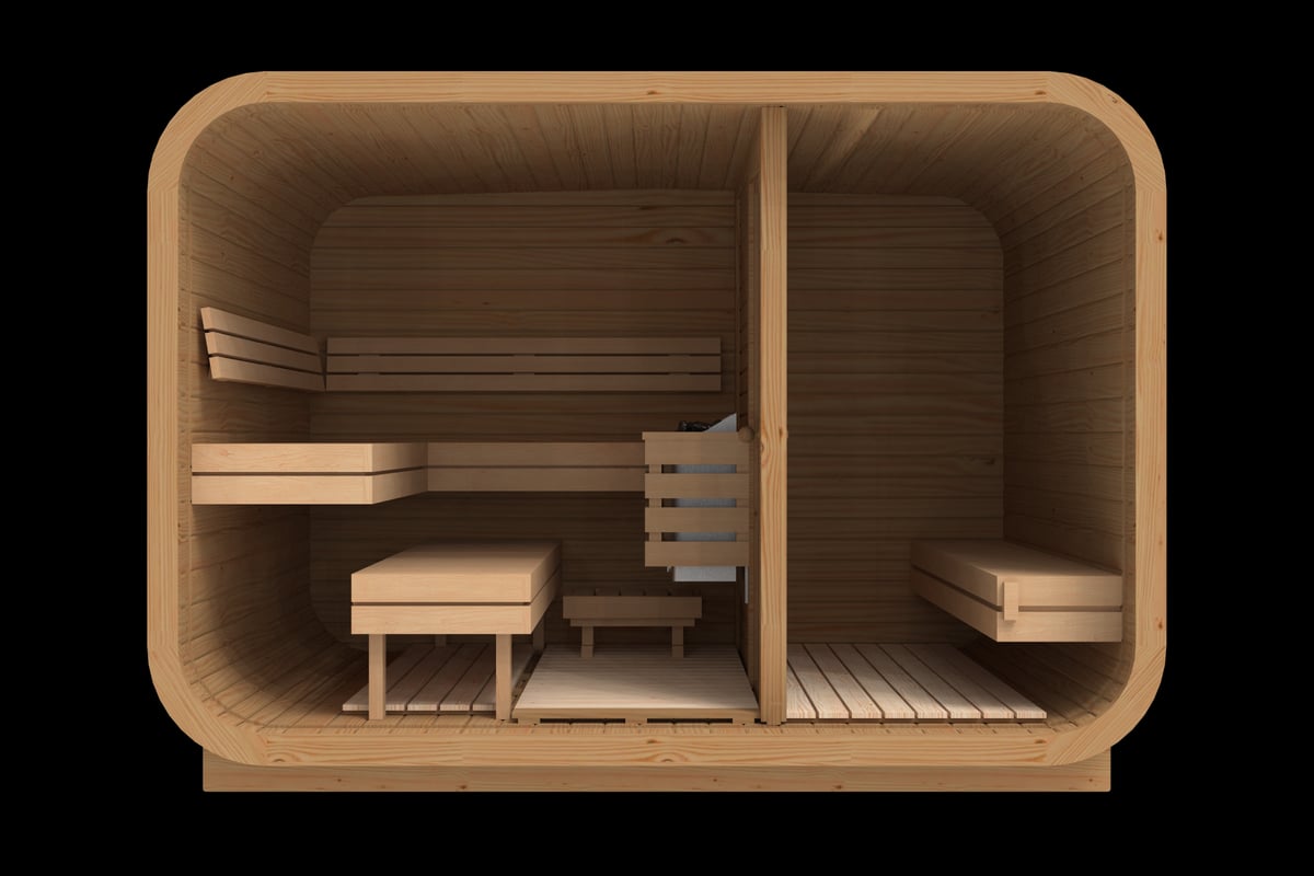 RecoSauna Comfort Square Sauna 3.0 × 2.3 m – Thermowood - RecoSauna