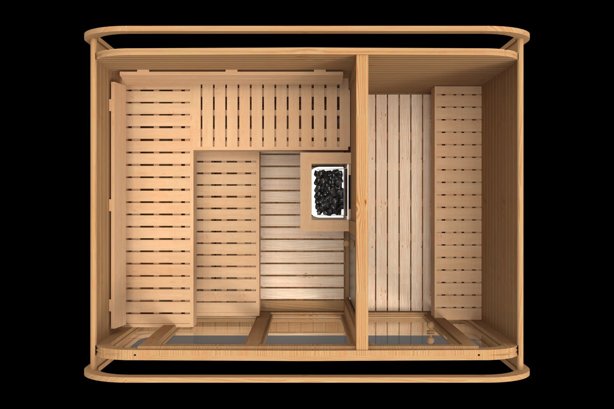 RecoSauna Comfort Square Sauna 3.0 × 2.3 m – Thermowood - RecoSauna