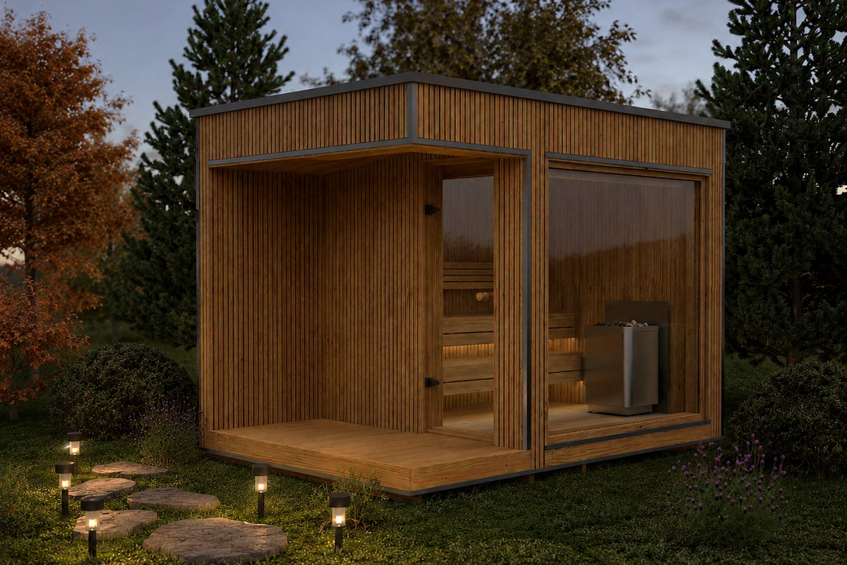 RecoSauna Lumi Terrace Luxury Modern Sauna 2.3 × 3.3 m - Thermowood - RecoSauna